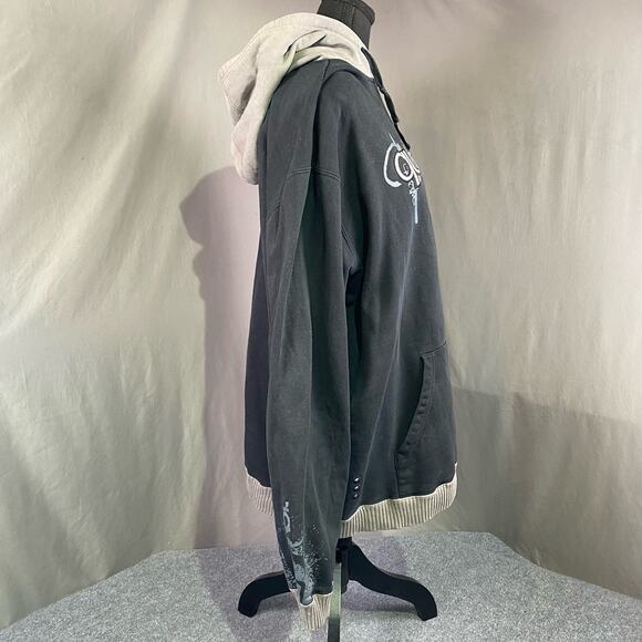 Quicksilver Hoodie Men’s Large Logo Graffiti Ribbed Casual Skater Black Grey - Picture 4 of 13